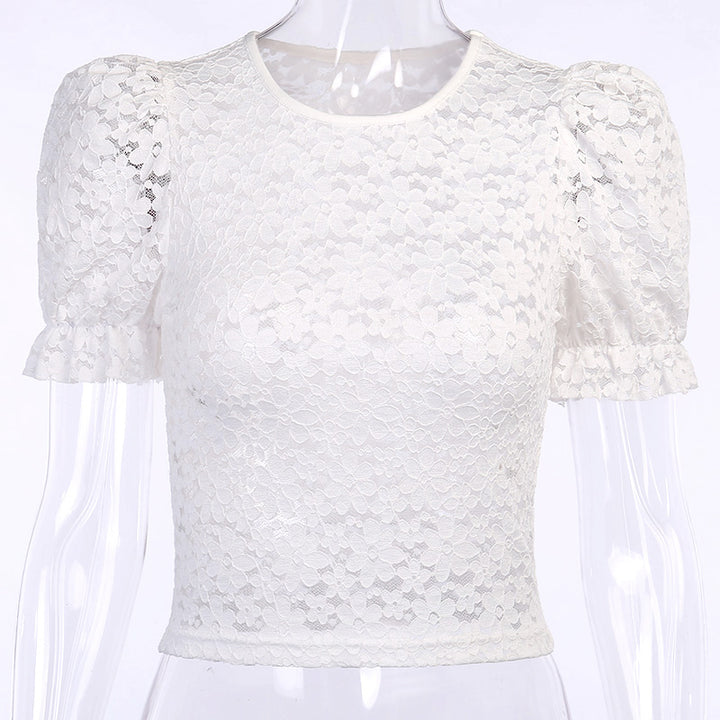 Delicate Floral Lace Puff Sleeve Top