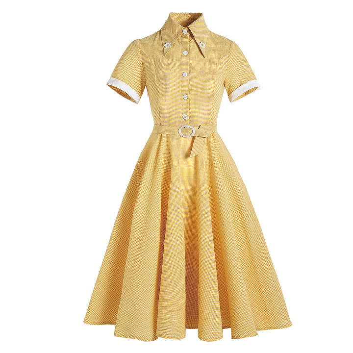 Retro Charm Yellow Midi Dress