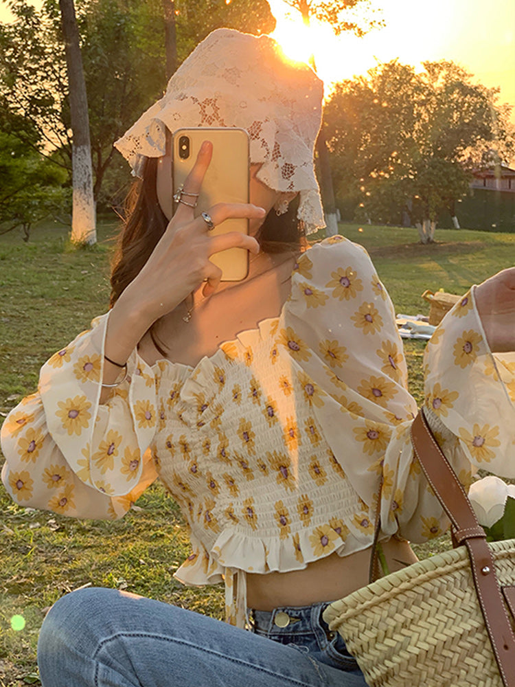 Sunshine Daisy Smocked Crop Top