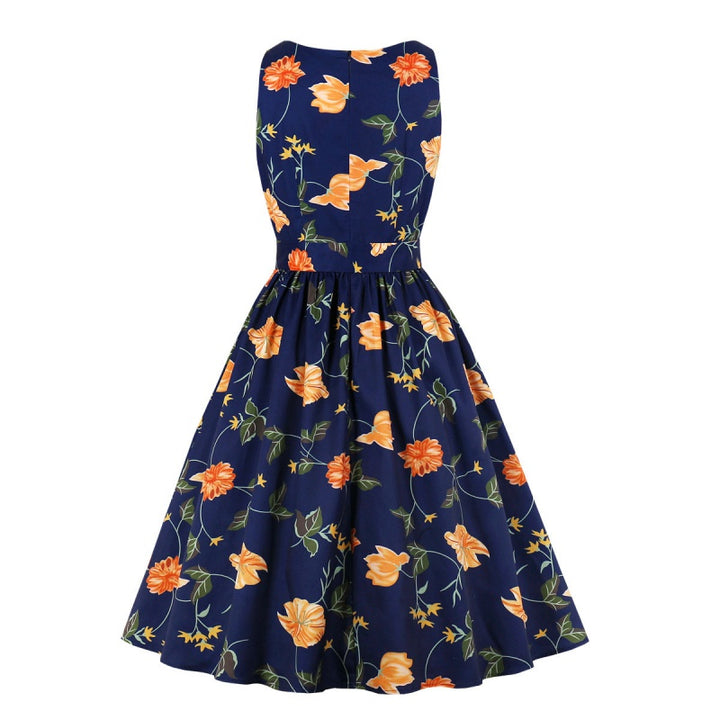 Vintage Floral Sleeveless Midi Dress