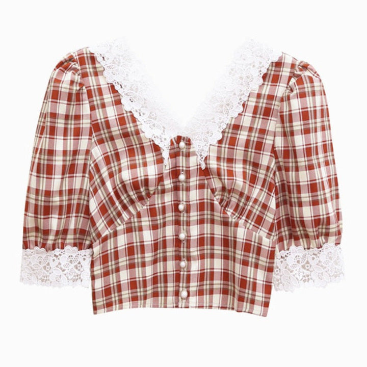 Plaid Puff Sleeve Crop Top