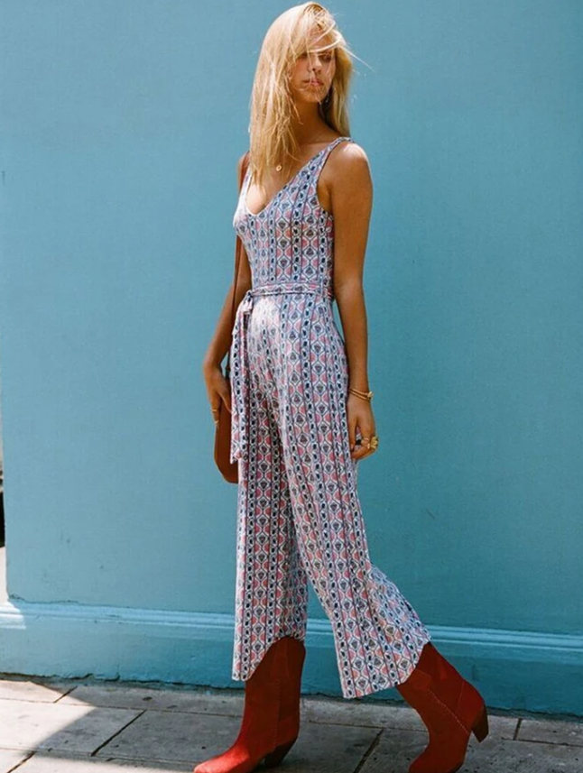 V Neck Vintage Jumpsuit