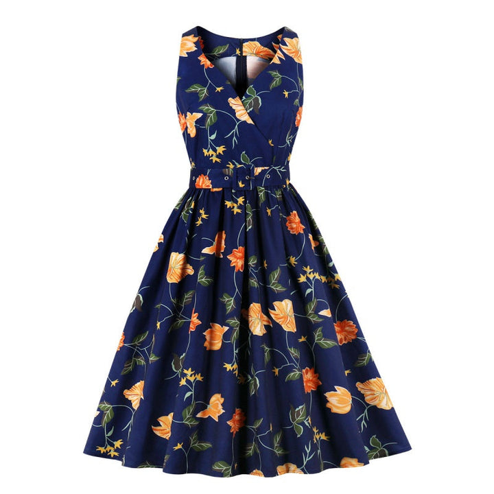 Vintage Floral Sleeveless Midi Dress